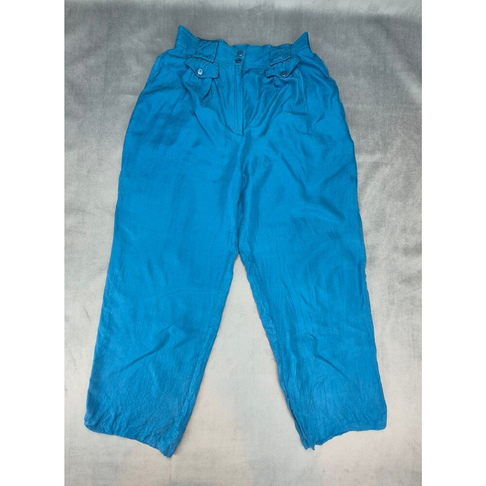 SK & company Retro 80's Silk Pants Pleated Turquoise Women's M